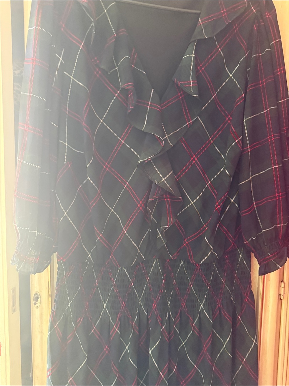 Lauren Ralph Lauren Black Plaid Ruffle-Front Midi Dress - Picture 4 of 10